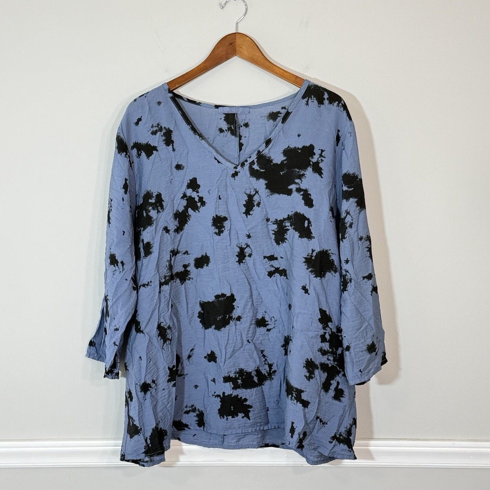 Cut Loose Crinkle Textured A Line Tunic Top Womans XL 3/4 Sleeve Tie Dye Boxy